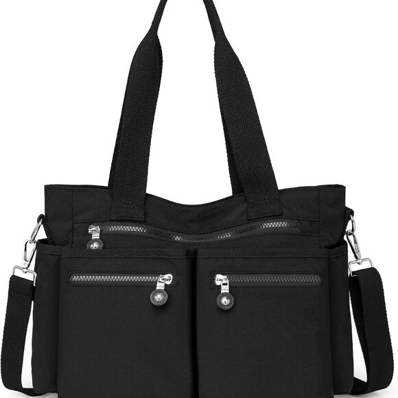 Nylon Tote Bag with Zippers Large Multi Pocket Crossbody Work School Women - Picture 1 of 6